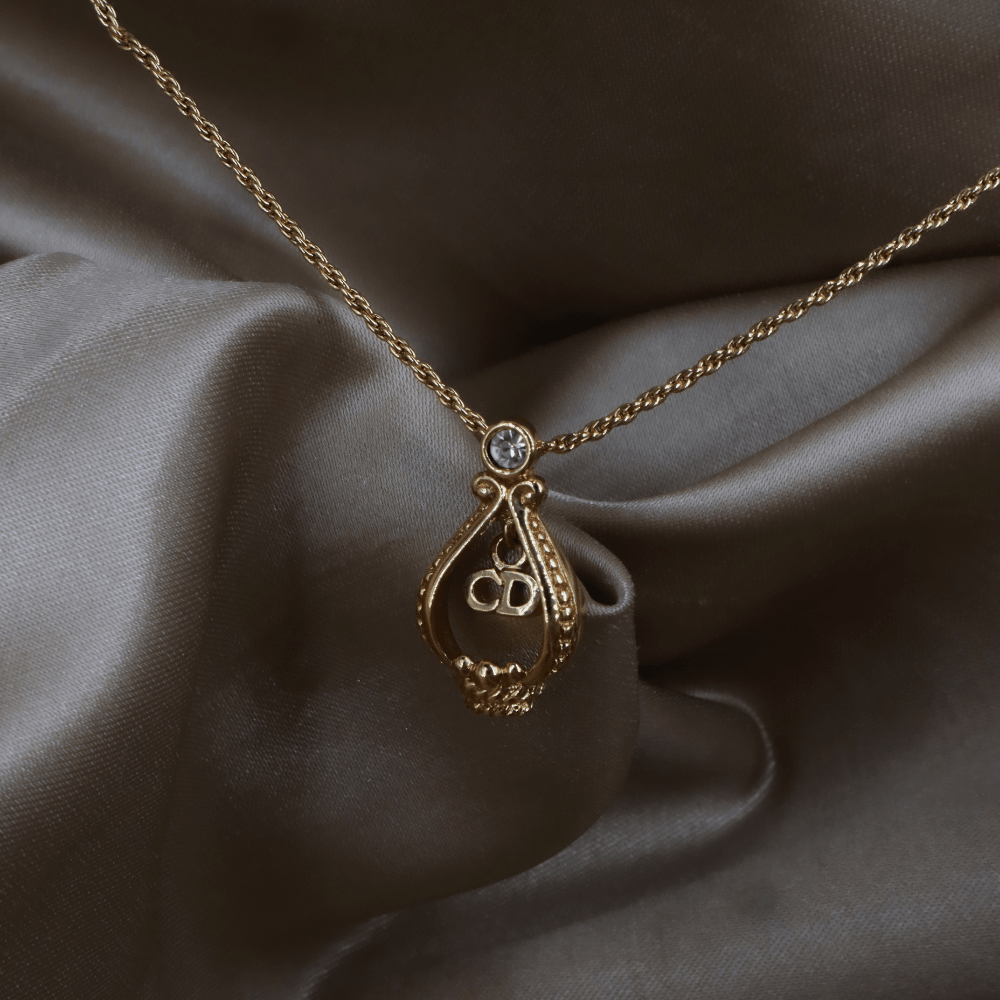 CHRISTIAN DIOR 巴洛克王冠CD吊牌水晶項鏈｜未使用美品 - Vintasy項鏈