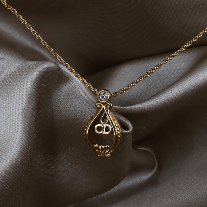 CHRISTIAN DIOR 巴洛克王冠CD吊牌水晶項鏈｜未使用美品 - Vintasy項鏈