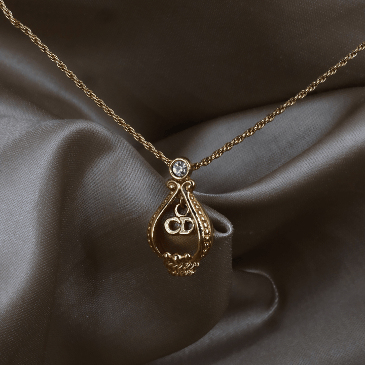 CHRISTIAN DIOR 巴洛克王冠CD吊牌水晶項鏈｜未使用美品 - Vintasy項鏈