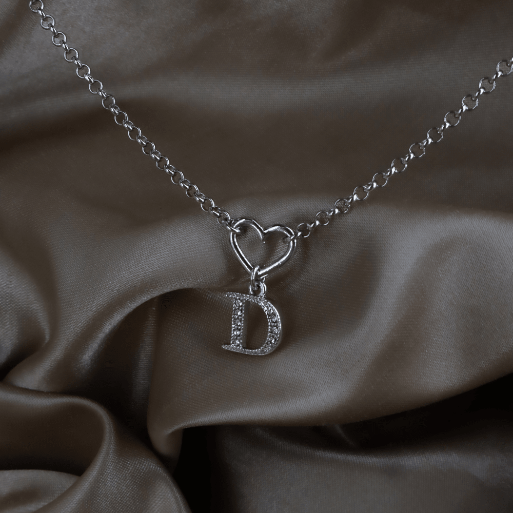 CHRISTIAN DIOR 愛心 D Logo 水晶項鏈（銀色）｜2000年代 ｜｜VINTASY 中古美品 ｜ 香港最大型中古首飾收藏店｜ DIOR ｜ 項鏈