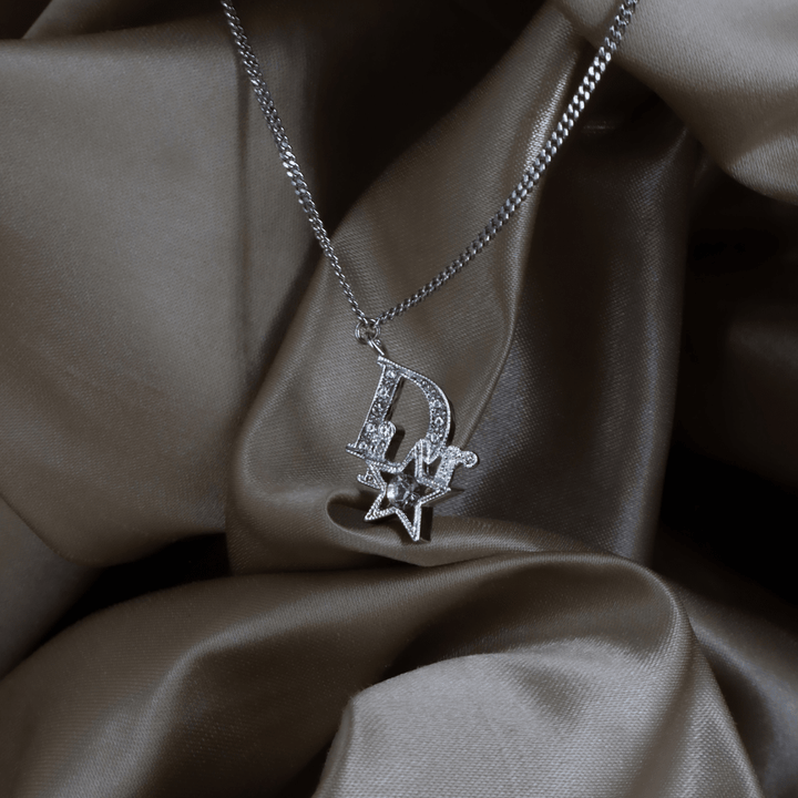 CHRISTIAN DIOR 星星水晶 D Logo 項鏈（銀色）｜2000年代 ｜｜VINTASY 中古美品 ｜ 香港最大型中古首飾收藏店｜ DIOR ｜ 項鏈