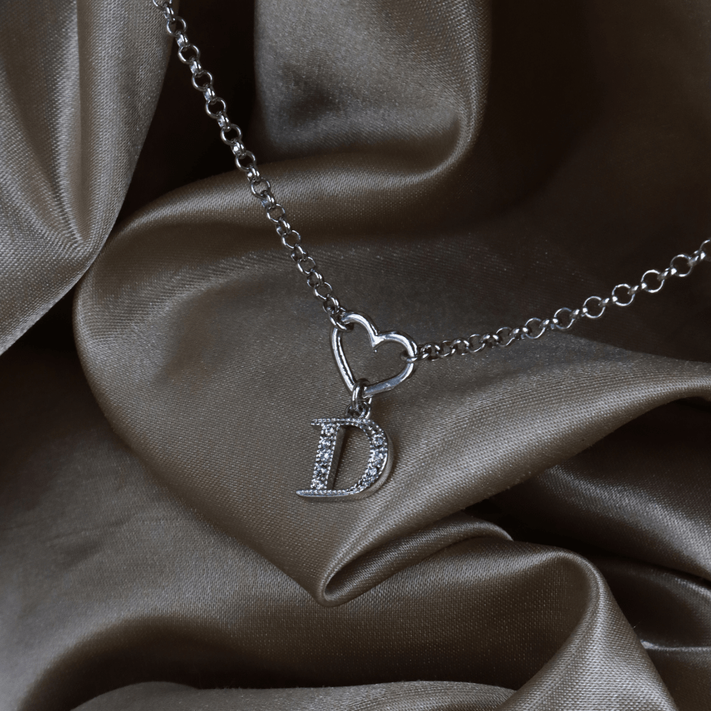 CHRISTIAN DIOR 愛心 D Logo 水晶項鏈（銀色）｜2000年代 ｜｜VINTASY 中古美品 ｜ 香港最大型中古首飾收藏店｜ DIOR ｜ 項鏈