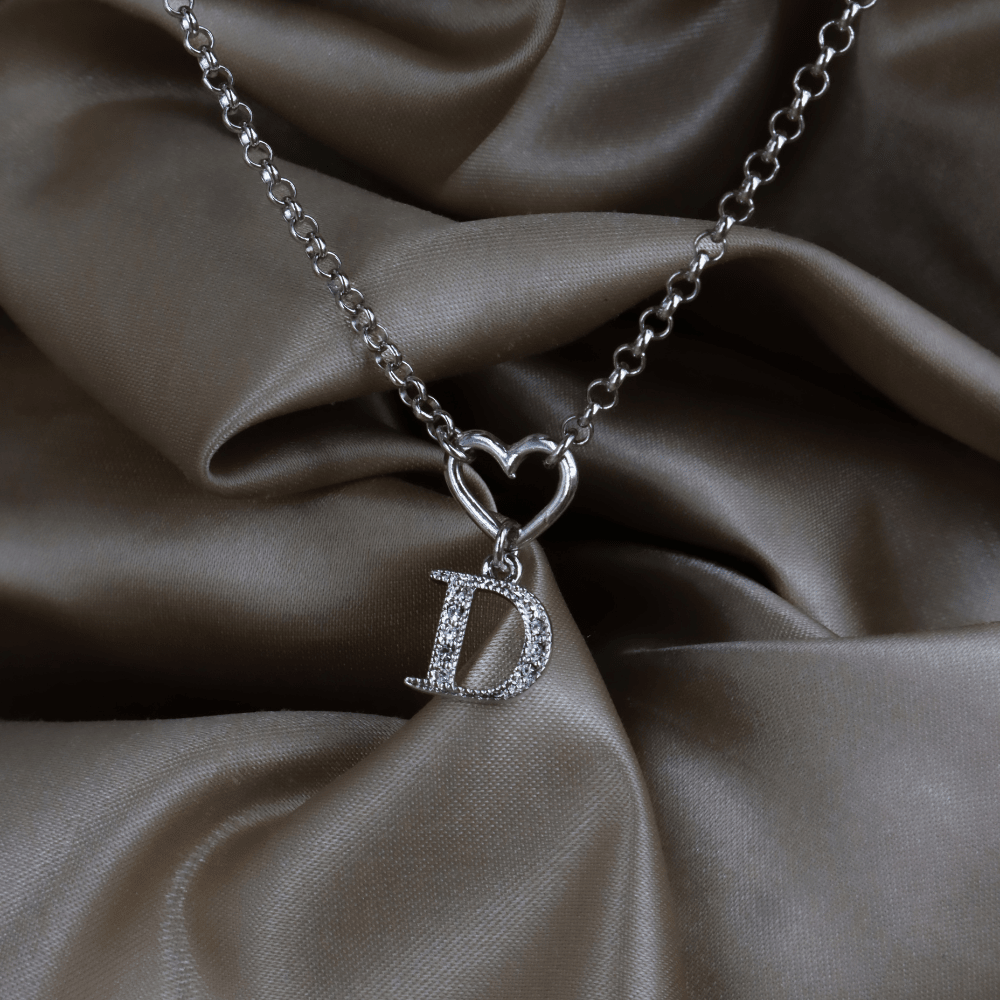 CHRISTIAN DIOR 愛心 D Logo 水晶項鏈（銀色）｜2000年代 ｜｜VINTASY 中古美品 ｜ 香港最大型中古首飾收藏店｜ DIOR ｜ 項鏈