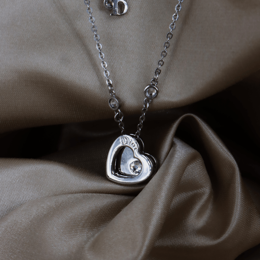 CHRISTIAN DIOR double layer心型項鏈 四葉草幸運系列 - Vintasy