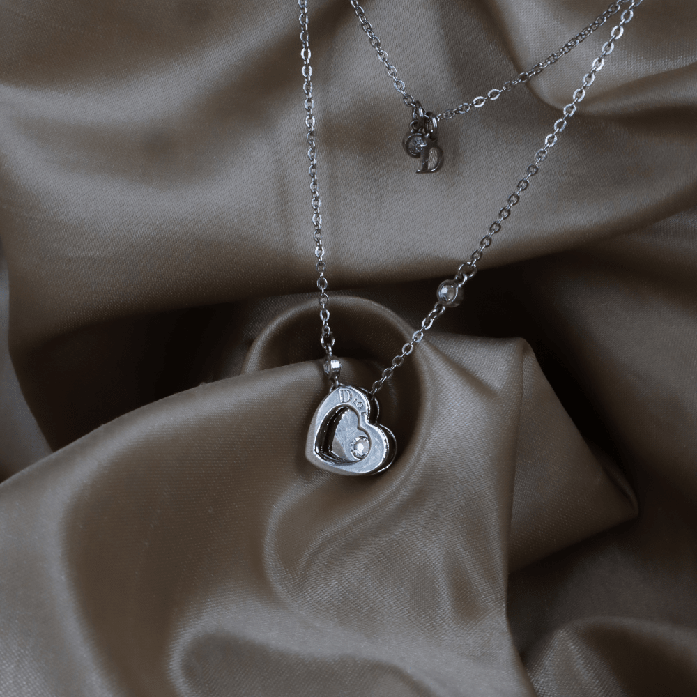 CHRISTIAN DIOR double layer心型項鏈 四葉草幸運系列 - Vintasy