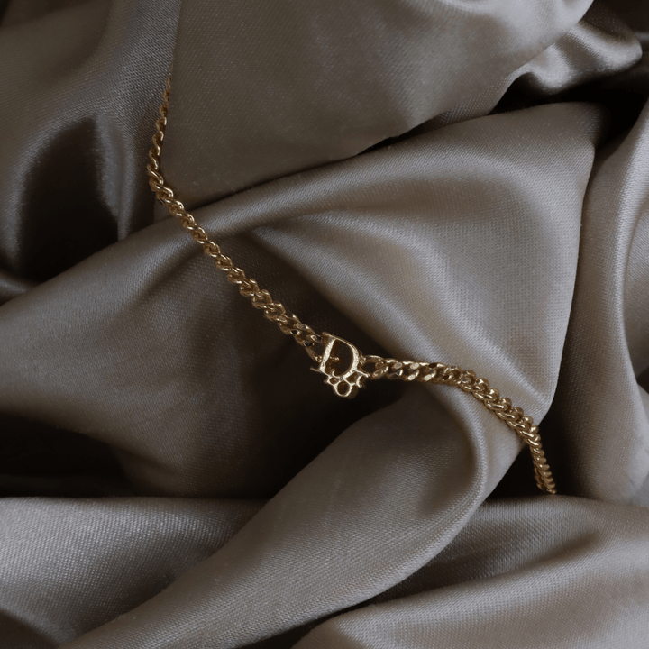 CHRISTIAN DIOR 極簡金色Logo項鏈 ｜1990年代極簡奢華 - Vintasy項鏈