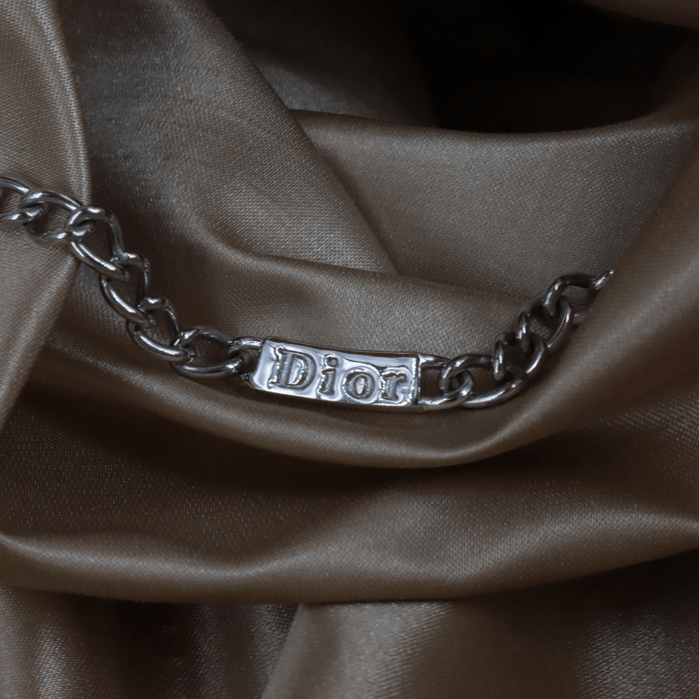 CHRISTIAN DIOR 銀色LOGO牌頸鏈 - Vintasy項鏈