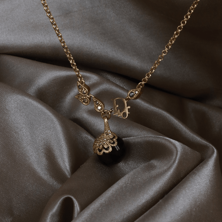 CHRISTIAN DIOR 金色珍珠果實吊墜項鏈（Pearl Drop Pendant款）｜1990年代經典 ｜未使用品 - Vintasy項鏈