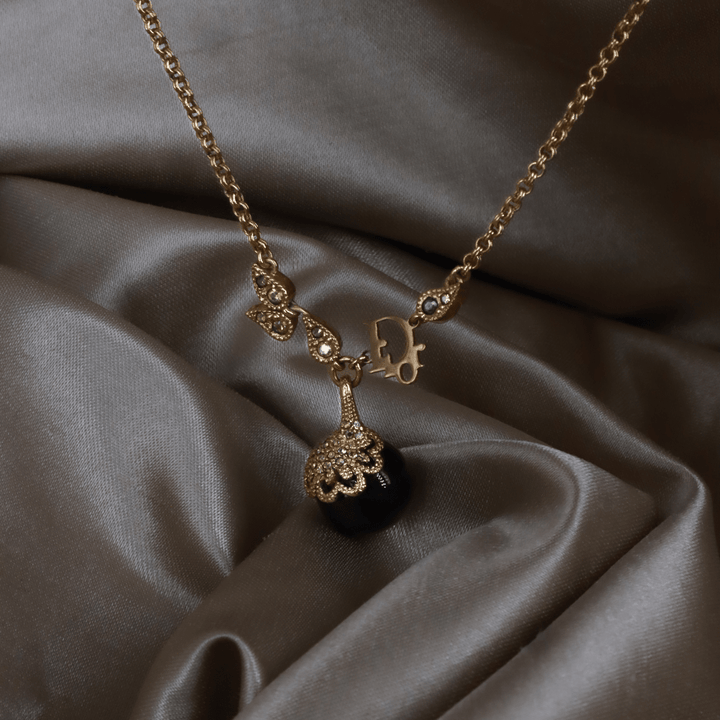 CHRISTIAN DIOR 金色珍珠果實吊墜項鏈（Pearl Drop Pendant款）｜1990年代經典 ｜未使用品 - Vintasy項鏈