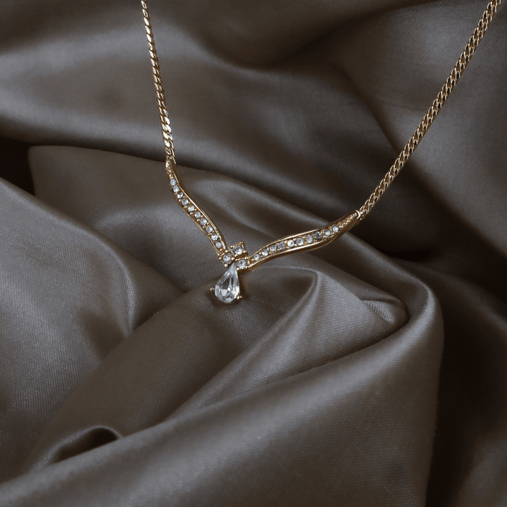 CHRISTIAN DIOR 金色水鑽淚滴項鏈（Teardrop Crystal Necklace款）｜1990年代經典 ｜未使用品 - Vintasy項鏈