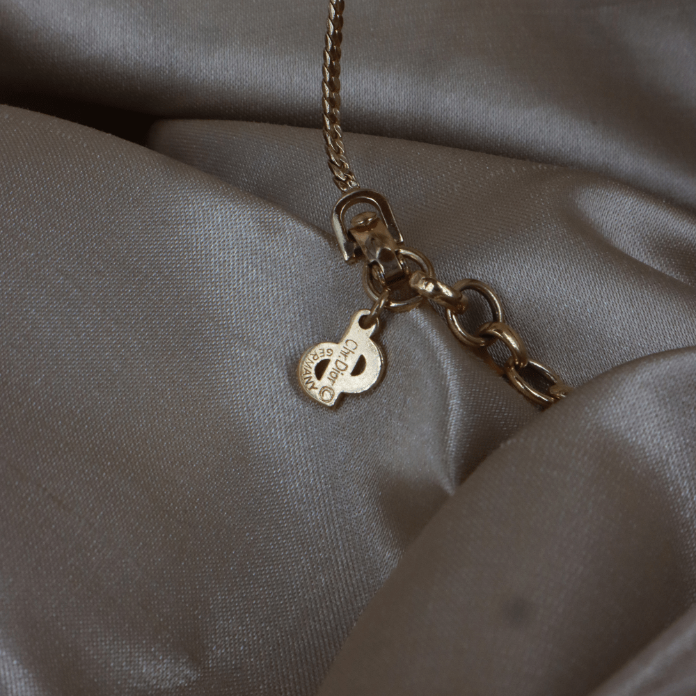 CHRISTIAN DIOR 金色水鑽淚滴項鏈（Teardrop Crystal Necklace款）｜1990年代經典 ｜未使用品 - Vintasy項鏈