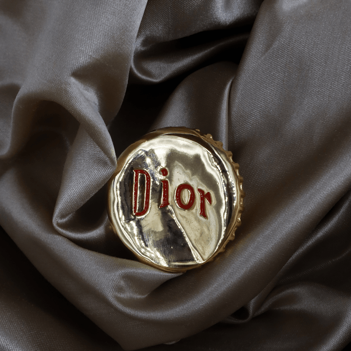 CHRISTIAN DIOR Vintage Logo 印章戒指（金色） - Vintasy戒指