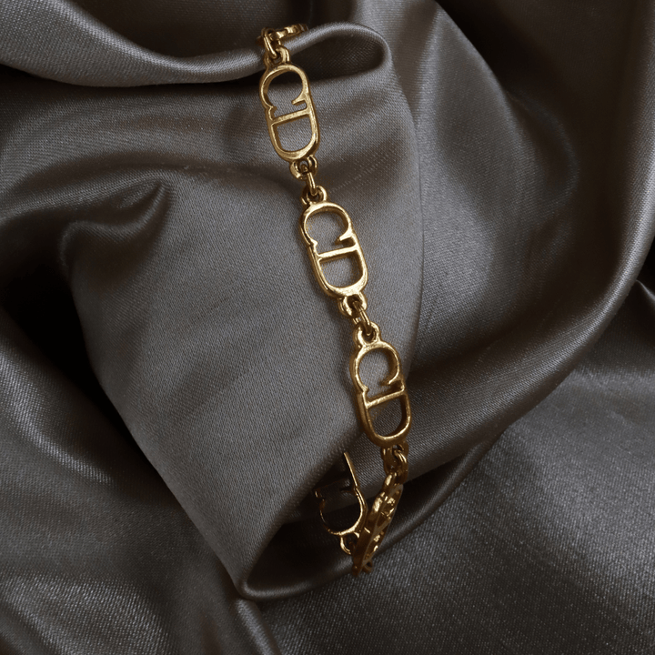 CHRISTIAN DIOR 金色鏤空字母鏈環手鏈 - Vintasy手鏈