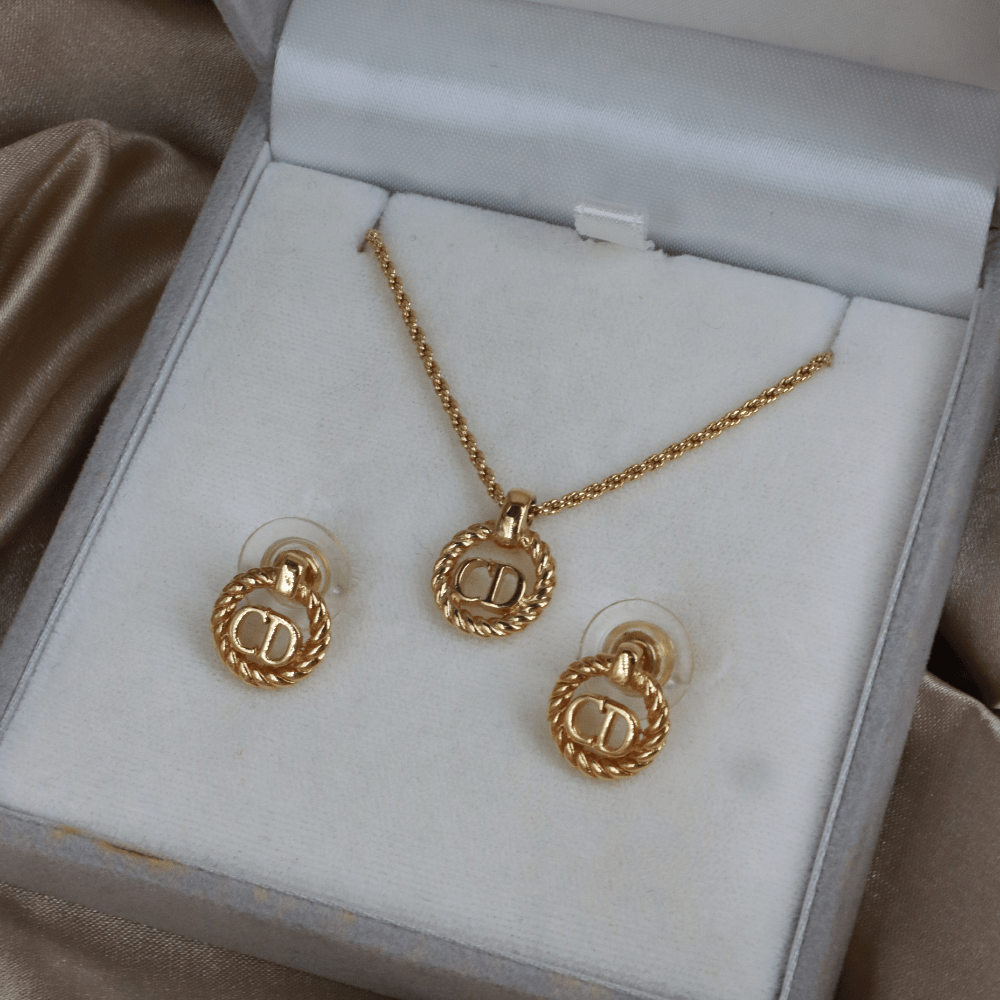 CHRISTIAN DIOR 麻花吊墜項鏈連耳環｜經典之作｜原盒未使用 - Vintasy項鏈