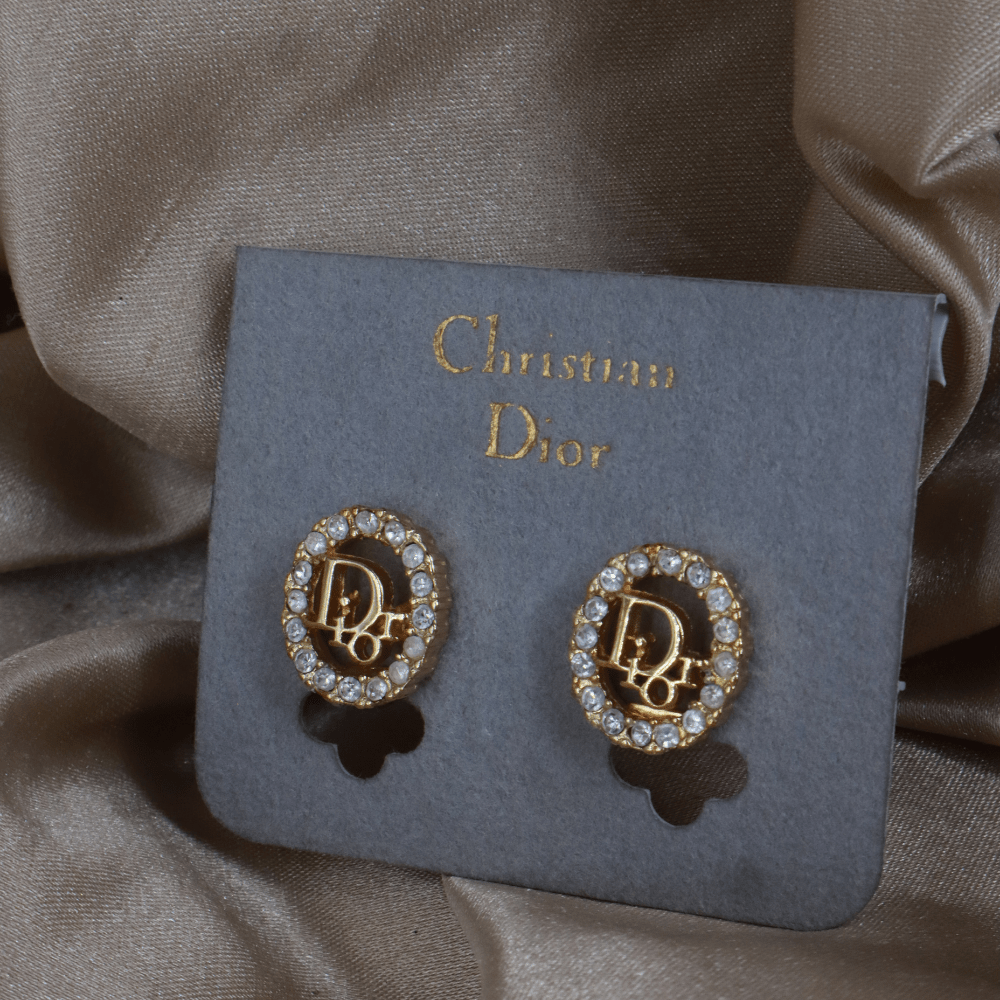 CHRISTIAN DIOR 圓型閃石耳夾 | 典雅時尚款式 ｜未使用連原卡 - Vintasy