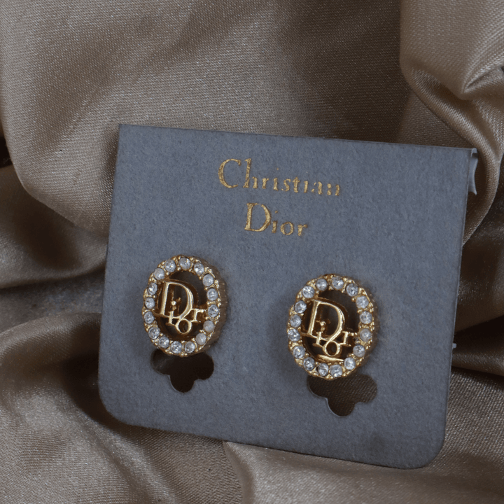 CHRISTIAN DIOR 圓型閃石耳夾 | 典雅時尚款式 ｜未使用連原卡 - Vintasy