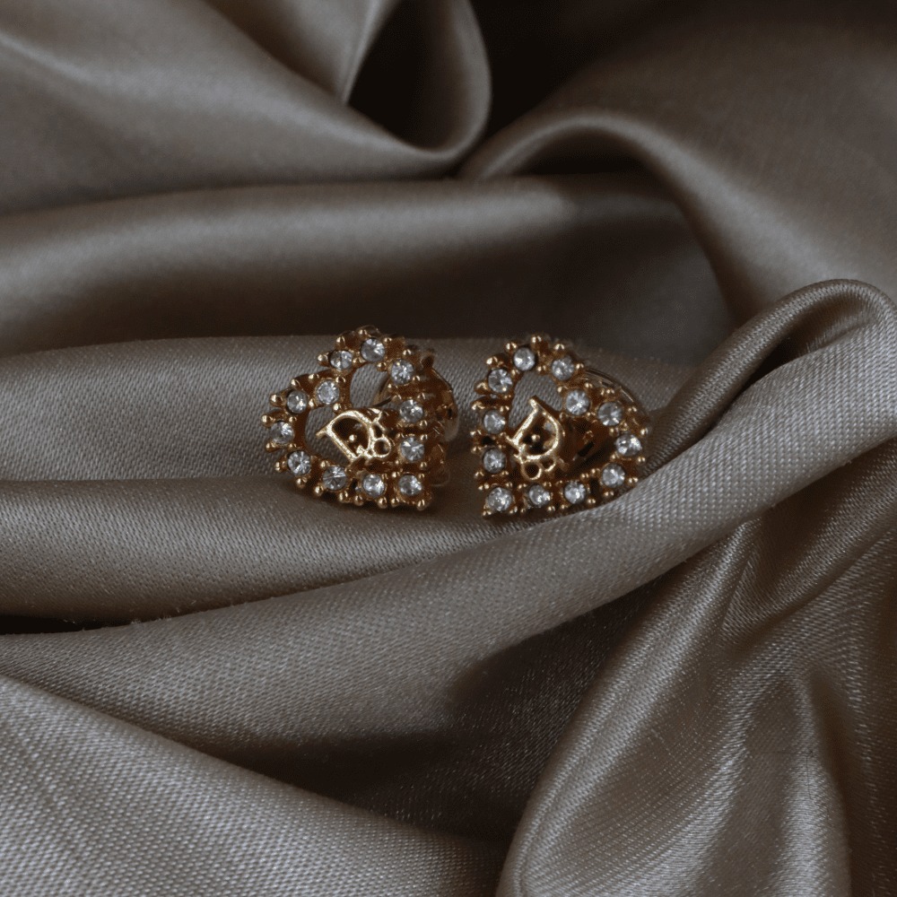 CHRISTIAN DIOR 心型閃石耳夾 - Vintasy