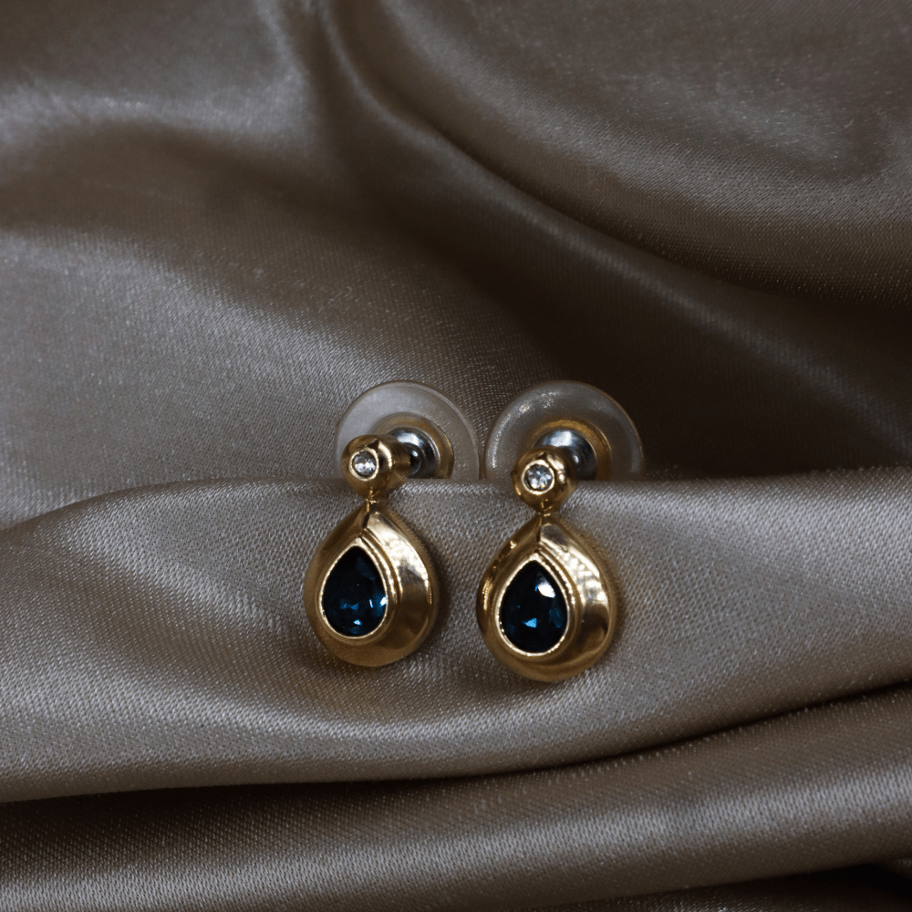CHRISTIAN DIOR 水滴藍石耳環 | 典雅時尚款式 - Vintasy