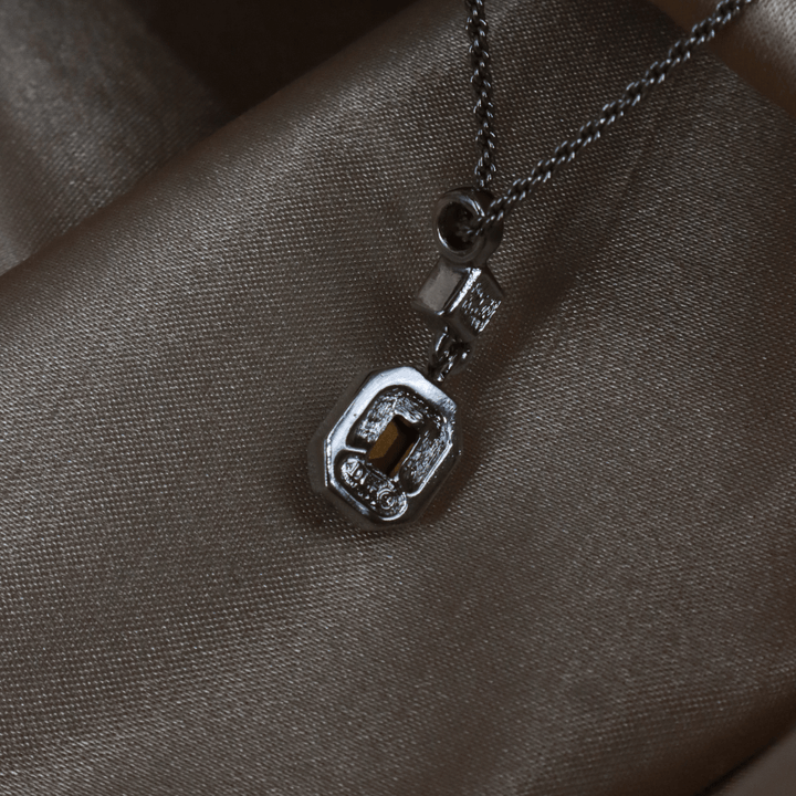 CHRISTIAN DIOR 復古銀色幾何藍晶墜飾項鏈 - Vintasy