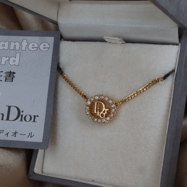 CHRISTIAN DIOR 圓型閃石項鏈| 經典款式 未使用品附原盒 - Vintasy項鏈
