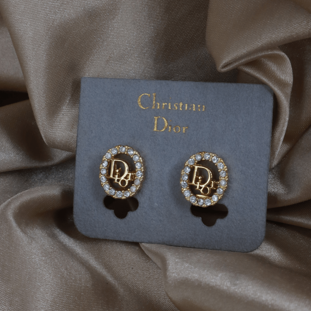 CHRISTIAN DIOR 圓型閃石耳夾 | 典雅時尚款式 ｜未使用連原卡 - Vintasy