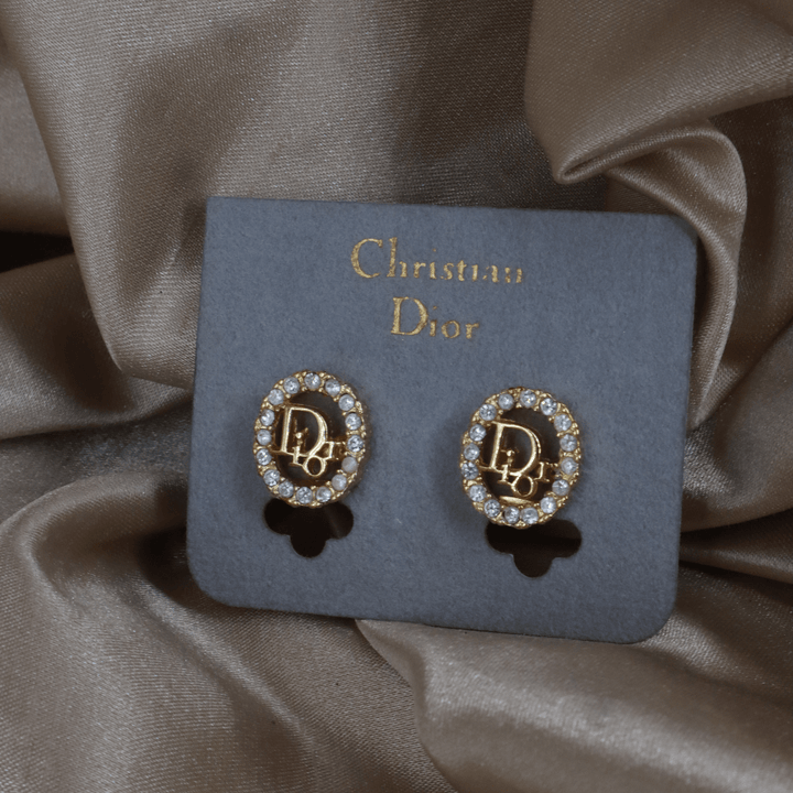CHRISTIAN DIOR 圓型閃石耳夾 | 典雅時尚款式 ｜未使用連原卡 - Vintasy