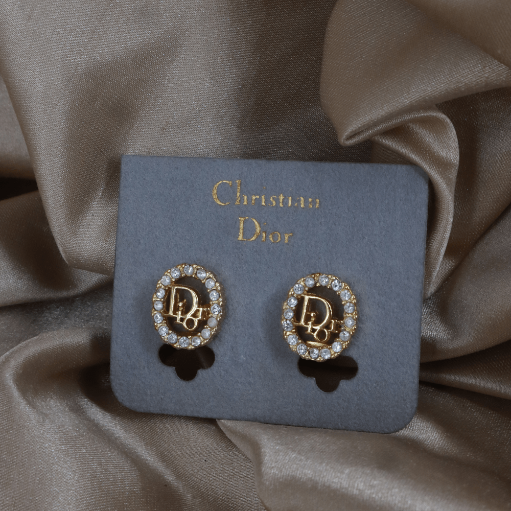 CHRISTIAN DIOR 圓型閃石耳夾 | 典雅時尚款式 ｜未使用連原卡 - Vintasy