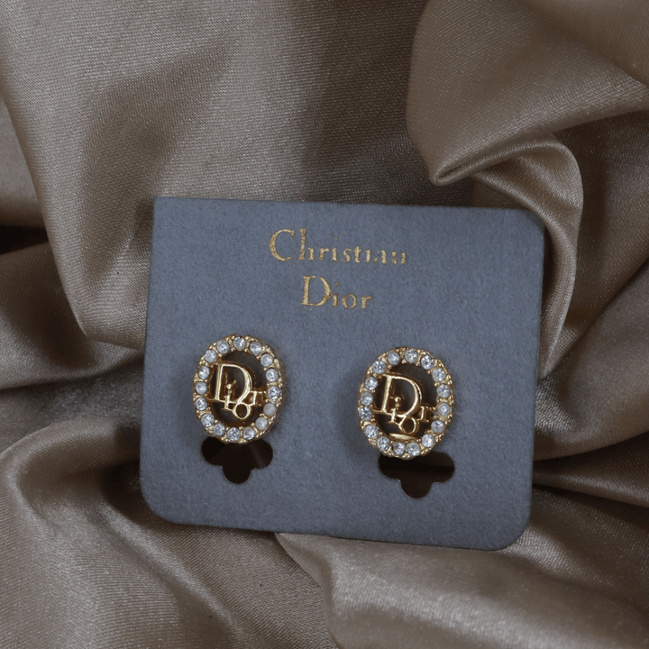 CHRISTIAN DIOR 圓型閃石耳夾 | 典雅時尚款式 ｜未使用連原卡 - Vintasy
