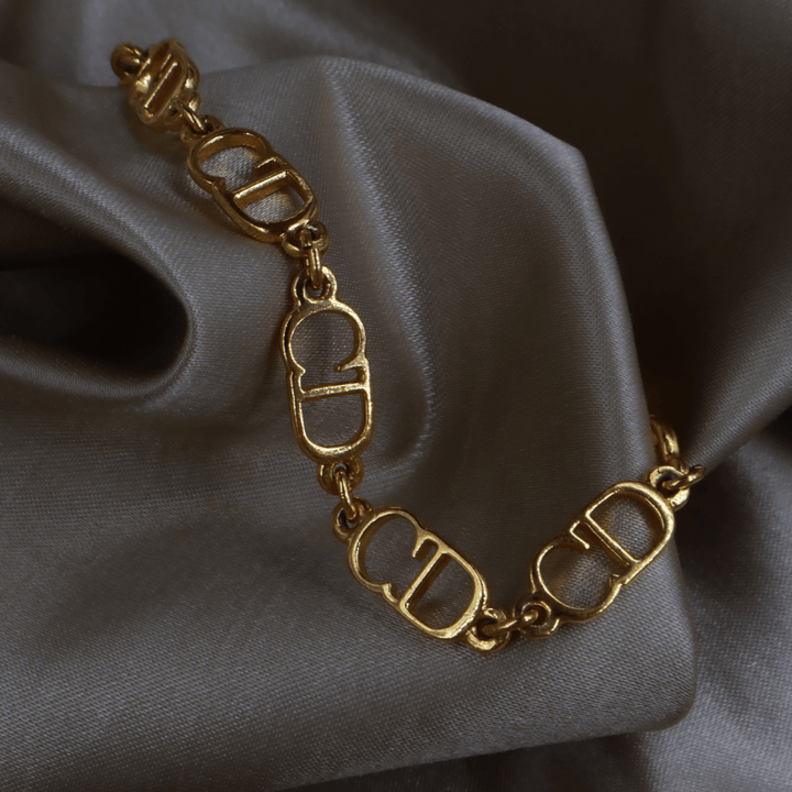 CHRISTIAN DIOR 金色鏤空字母鏈環手鏈 - Vintasy手鏈