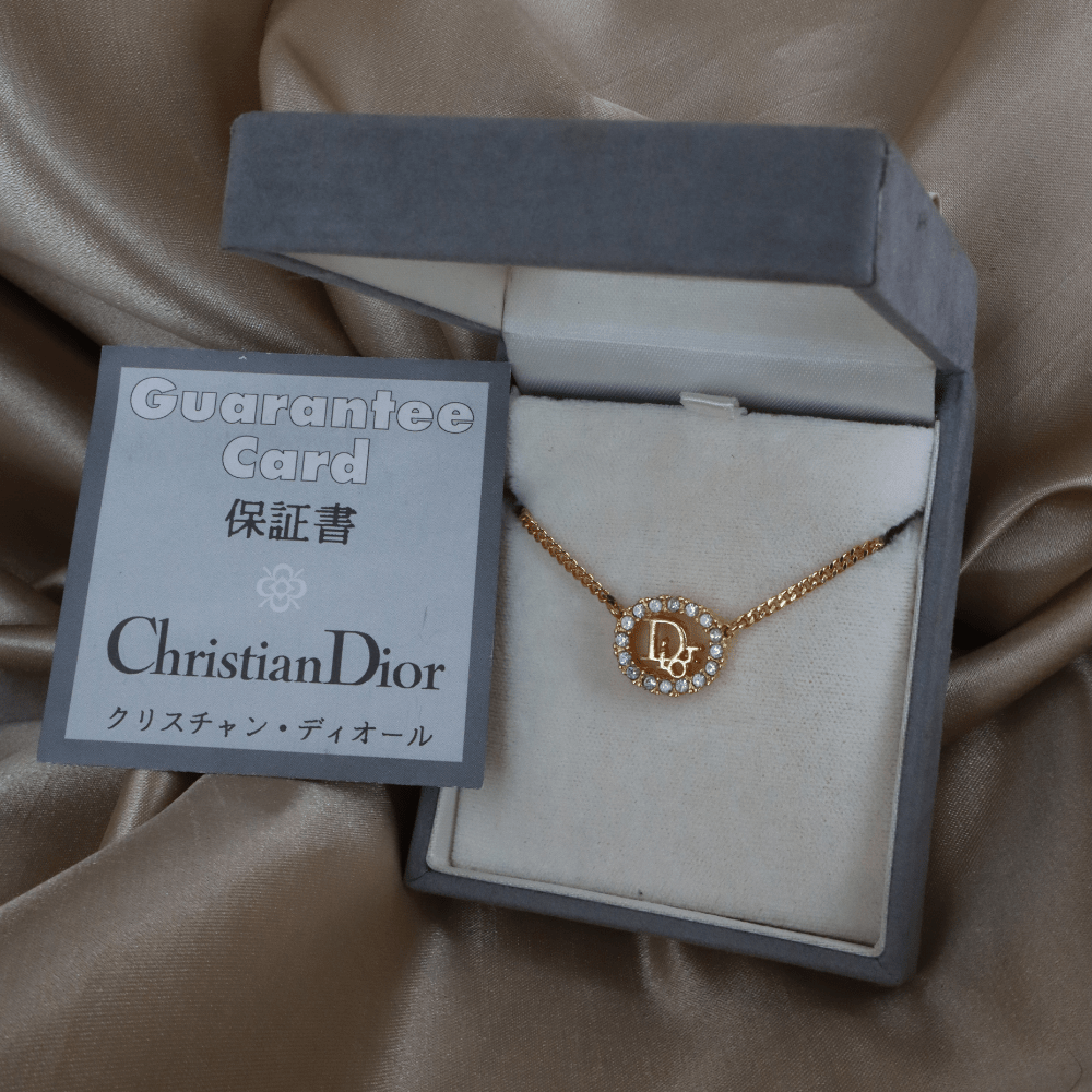 CHRISTIAN DIOR 圓型閃石項鏈| 經典款式 未使用品附原盒 - Vintasy項鏈