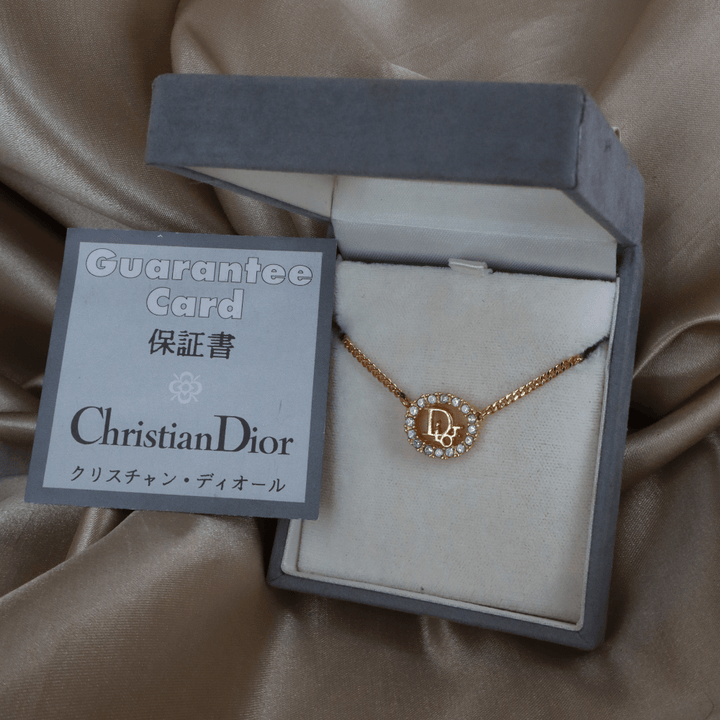 CHRISTIAN DIOR 圓型閃石項鏈| 經典款式 未使用品附原盒 - Vintasy項鏈