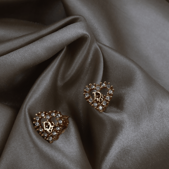 CHRISTIAN DIOR 心型閃石耳夾 - Vintasy