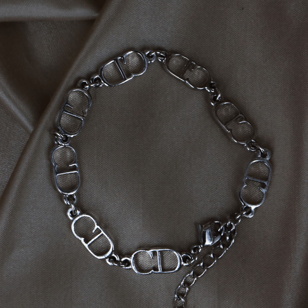 CHRISTIAN DIOR 銀色鏤空字母鏈環手鏈 - Vintasy手鏈