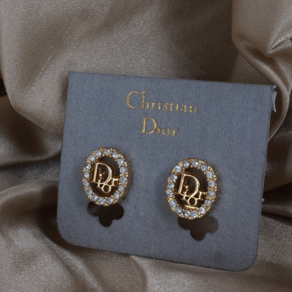 CHRISTIAN DIOR 圓型閃石耳夾 | 典雅時尚款式 ｜未使用連原卡 - Vintasy