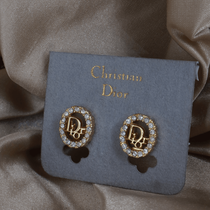 CHRISTIAN DIOR 圓型閃石耳夾 | 典雅時尚款式 ｜未使用連原卡 - Vintasy