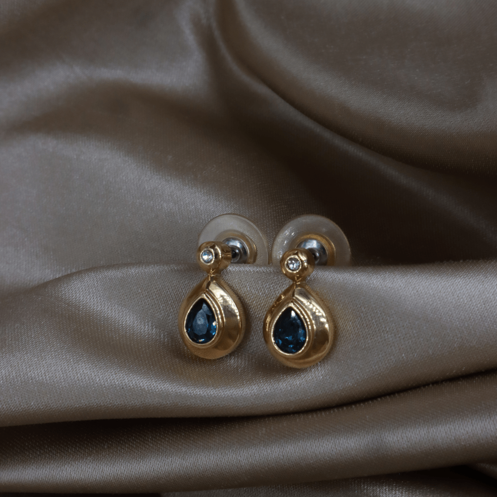 CHRISTIAN DIOR 水滴藍石耳環 | 典雅時尚款式 - Vintasy
