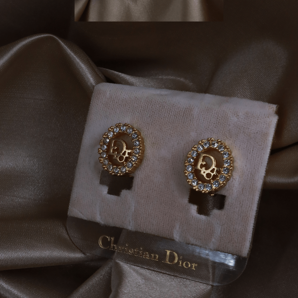 CHRISTIAN DIOR 圓型閃石耳夾 | 典雅時尚款式 - Vintasy