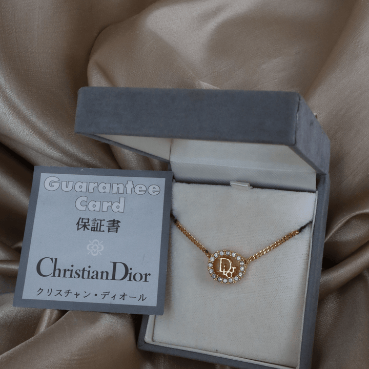 CHRISTIAN DIOR 圓型閃石項鏈| 經典款式 未使用品附原盒 - Vintasy項鏈