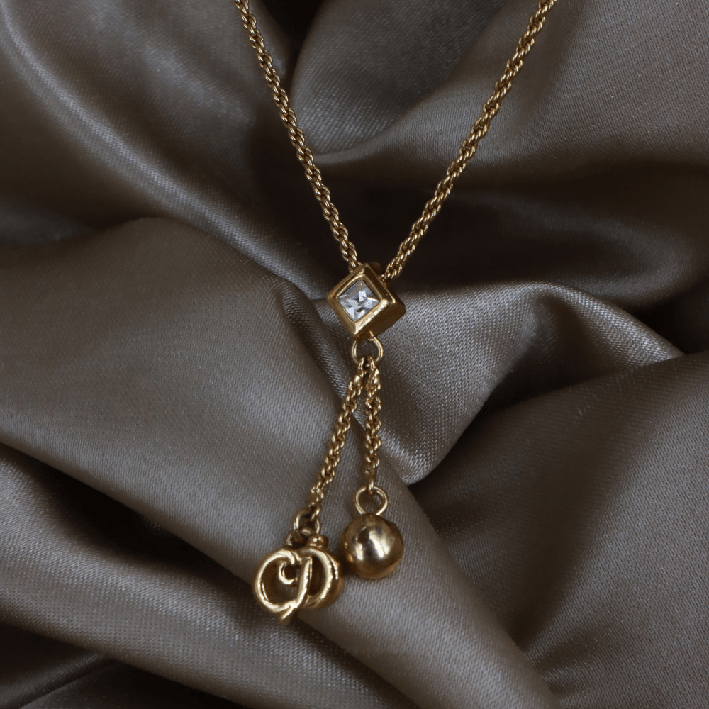 CHRISTIAN DIOR 金色水晶雙鍊Y字垂墜項鏈 ｜ 極罕產品 - Vintasy項鏈