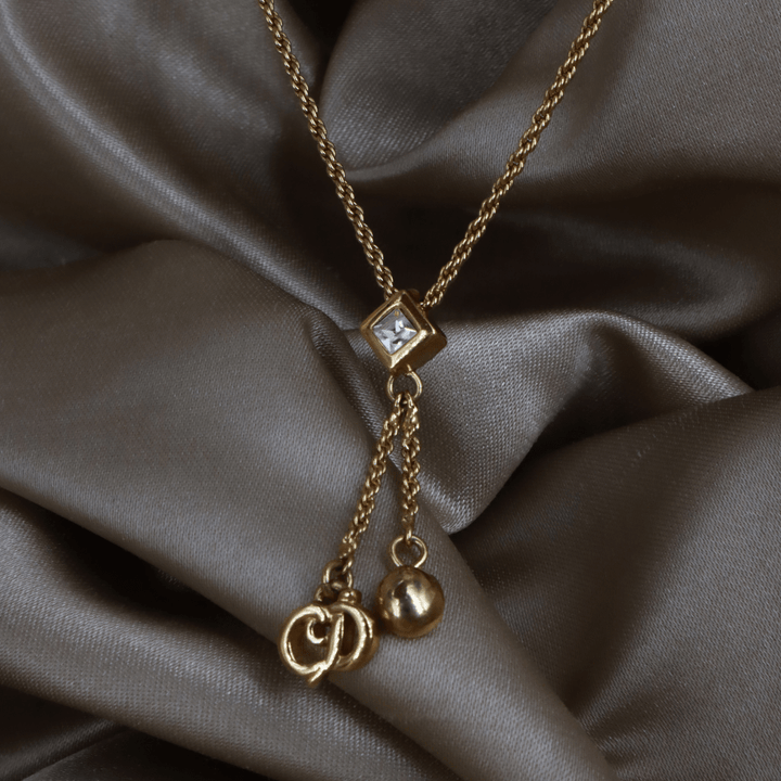 CHRISTIAN DIOR 金色水晶雙鍊Y字垂墜項鏈 ｜ 極罕產品 - Vintasy項鏈