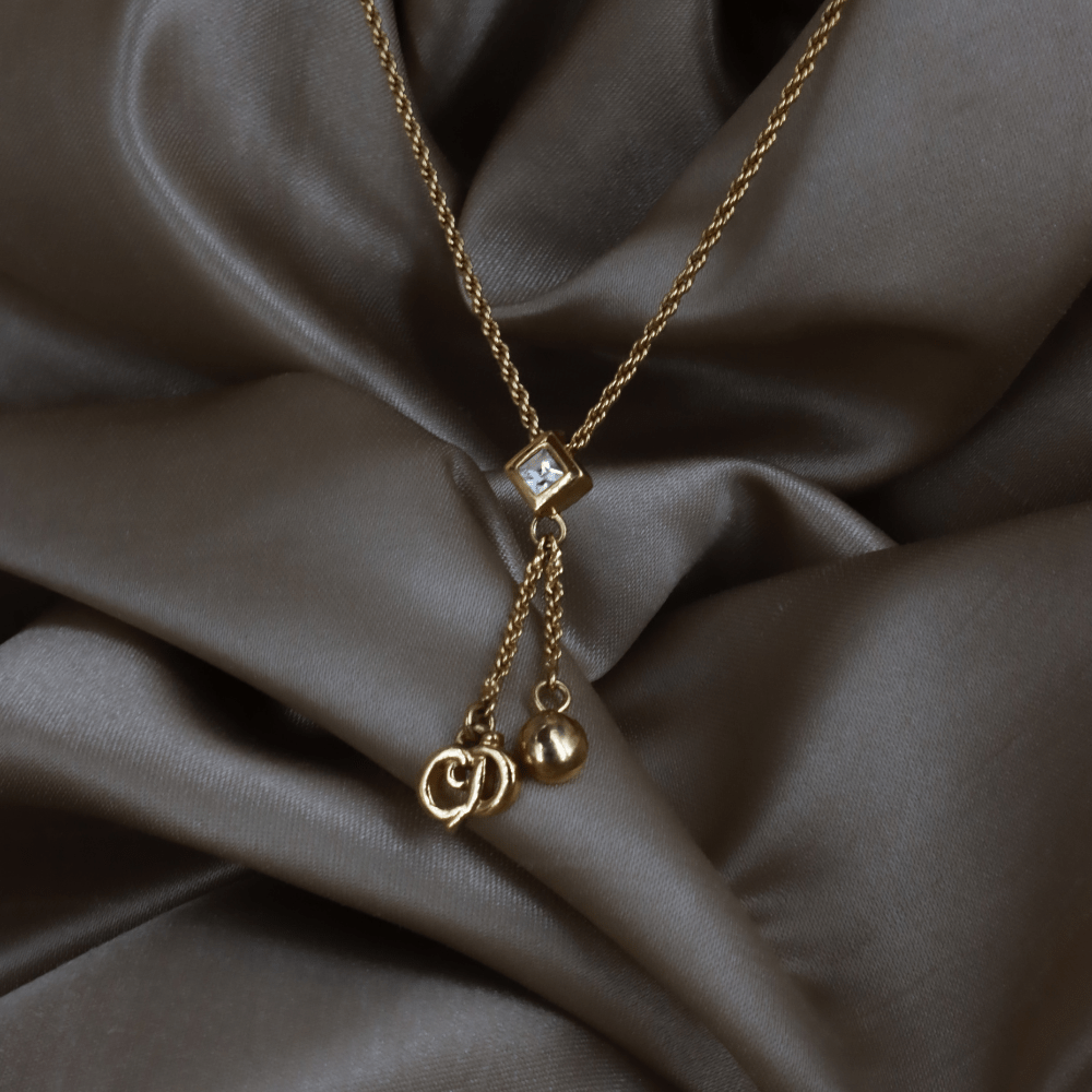 CHRISTIAN DIOR 金色水晶雙鍊Y字垂墜項鏈 ｜ 極罕產品 - Vintasy項鏈