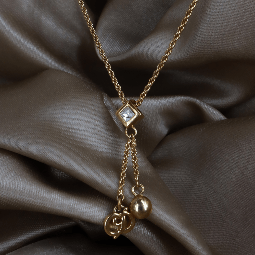 CHRISTIAN DIOR 金色水晶雙鍊Y字垂墜項鏈 ｜ 極罕產品 - Vintasy項鏈