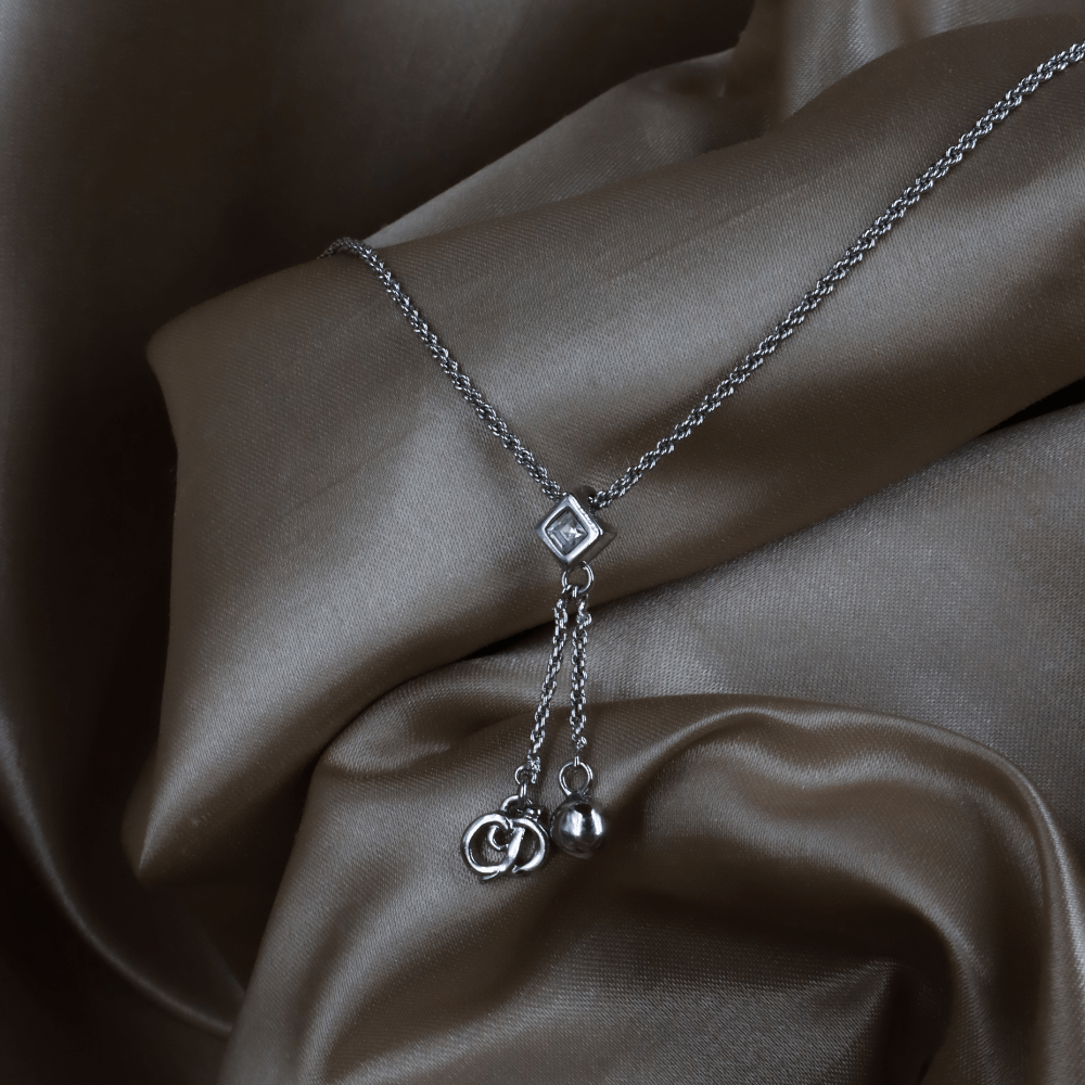 CHRISTIAN DIOR 銀色水晶雙鍊Y字垂墜項鏈 ｜ 極罕產品 - Vintasy項鏈