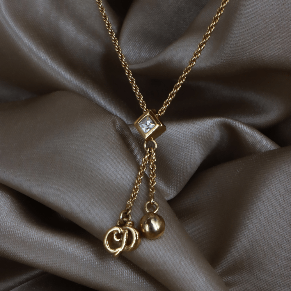 CHRISTIAN DIOR 金色水晶雙鍊Y字垂墜項鏈 ｜ 極罕產品 - Vintasy項鏈