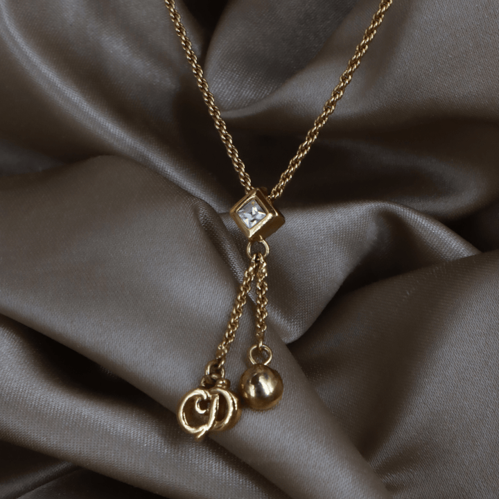 CHRISTIAN DIOR 金色水晶雙鍊Y字垂墜項鏈 ｜ 極罕產品 - Vintasy項鏈