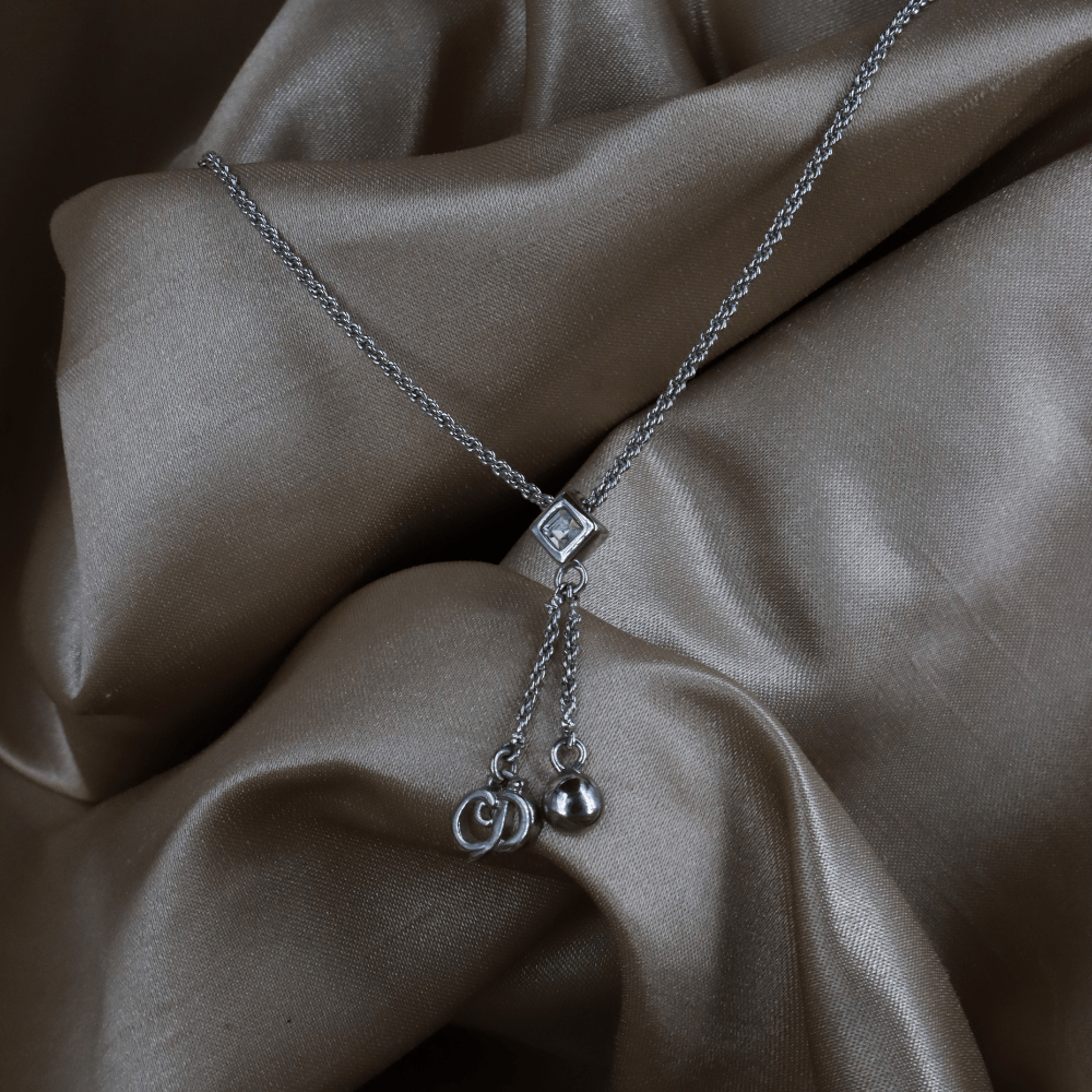 CHRISTIAN DIOR 銀色水晶雙鍊Y字垂墜項鏈 ｜ 極罕產品 - Vintasy項鏈