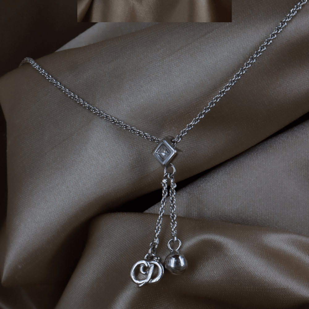 CHRISTIAN DIOR 銀色水晶雙鍊Y字垂墜項鏈 ｜ 極罕產品 - Vintasy項鏈