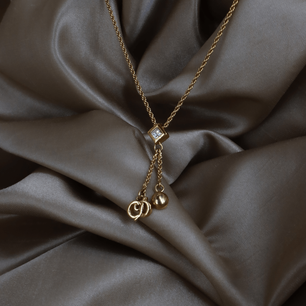 CHRISTIAN DIOR 金色水晶雙鍊Y字垂墜項鏈 ｜ 極罕產品 - Vintasy項鏈