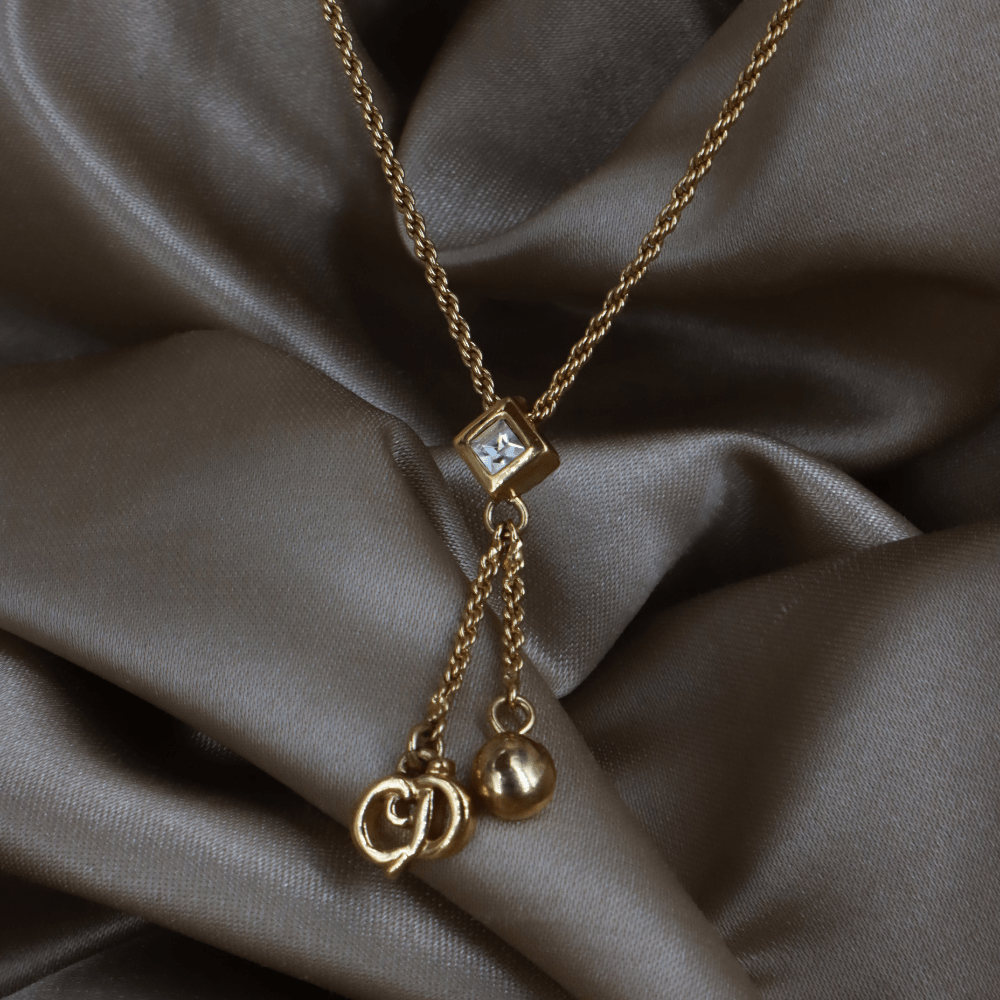 CHRISTIAN DIOR 金色水晶雙鍊Y字垂墜項鏈 ｜ 極罕產品 - Vintasy項鏈