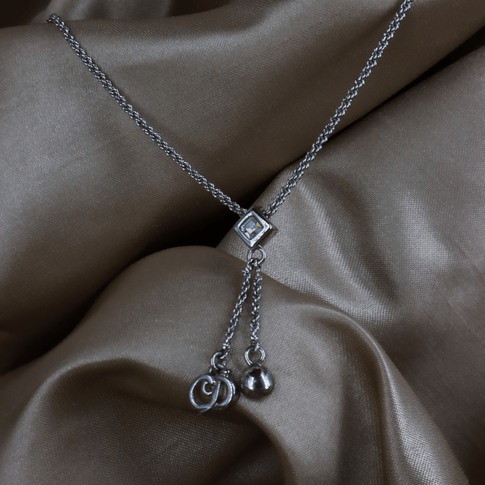 CHRISTIAN DIOR 銀色水晶雙鍊Y字垂墜項鏈 ｜ 極罕產品 - Vintasy項鏈